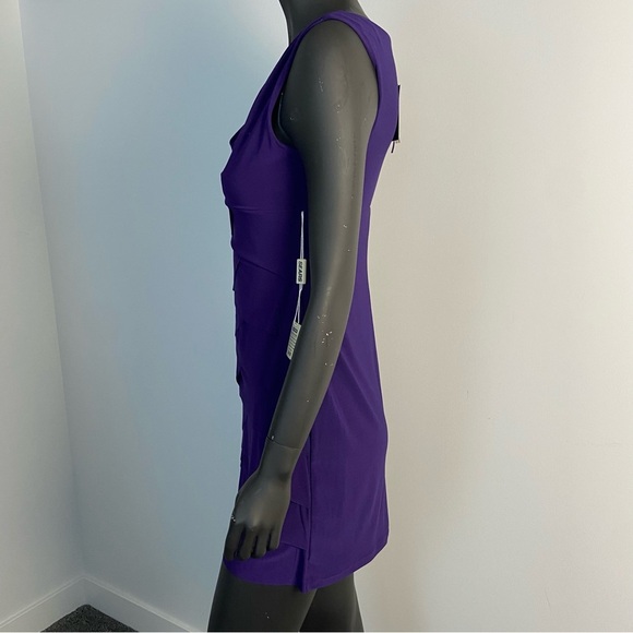 ⚪️ NWT Vintage Jessica Purple Mini Cowl Neck Tiered Dress - Picture 3 of 7